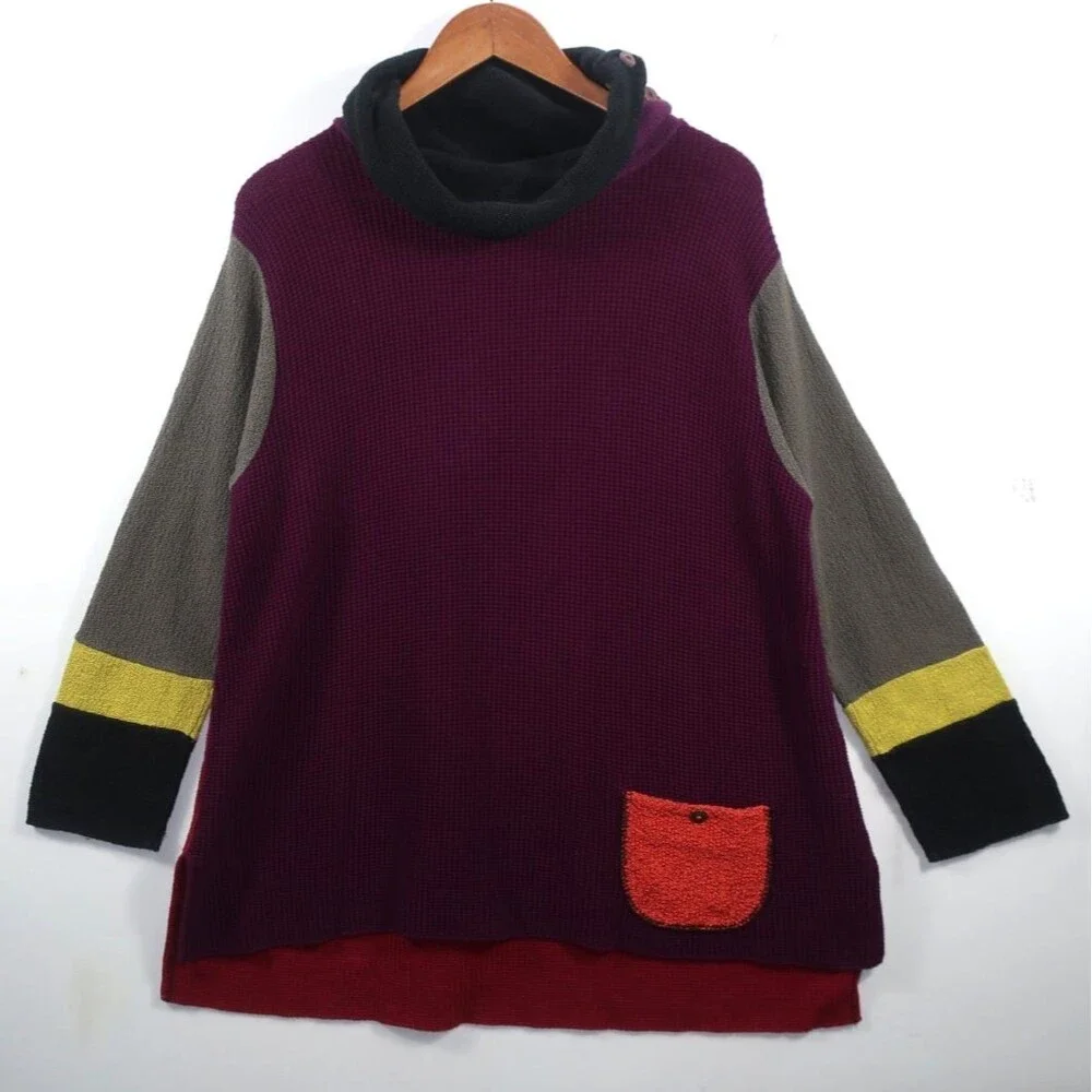 Margaret Winters Art-to-Wear Sweater Colorblock Textured Cotton Multi Artsy L - Picture 4 of 8